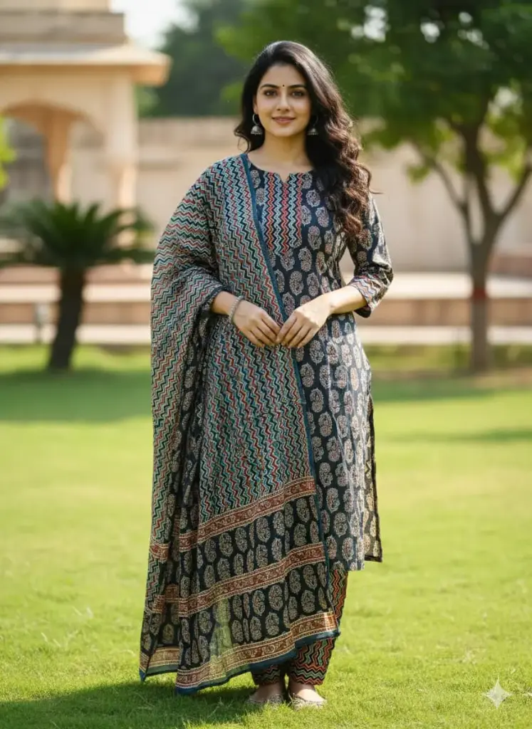 Cotton Blue kurtasets Black  (S-38)