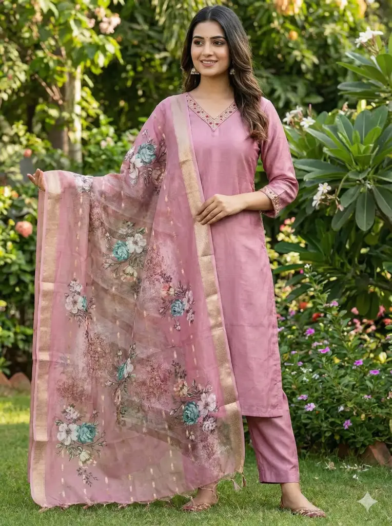 Partywear Duppatta kurta sets pink  (S-38)