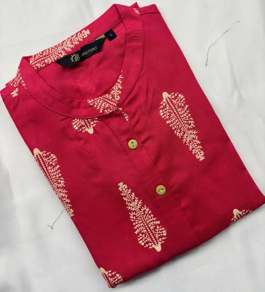 Collar kurtis Dark Peach with cream  (S-38)