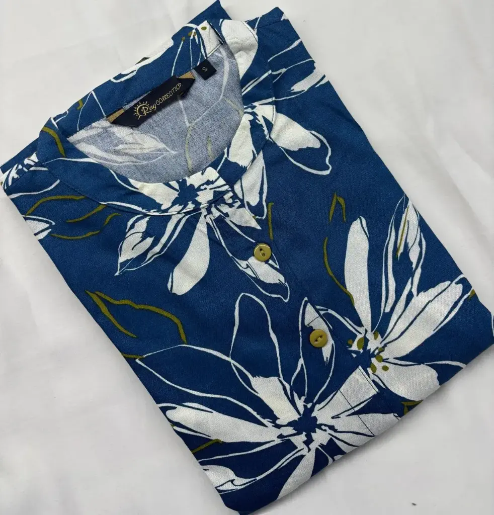 Collar kurtis Dark Blue floral with white  (S-38)