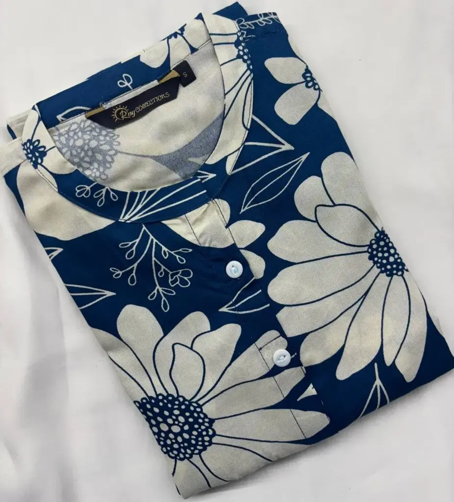 Collar kurtis Blue with flowers  (S-38)