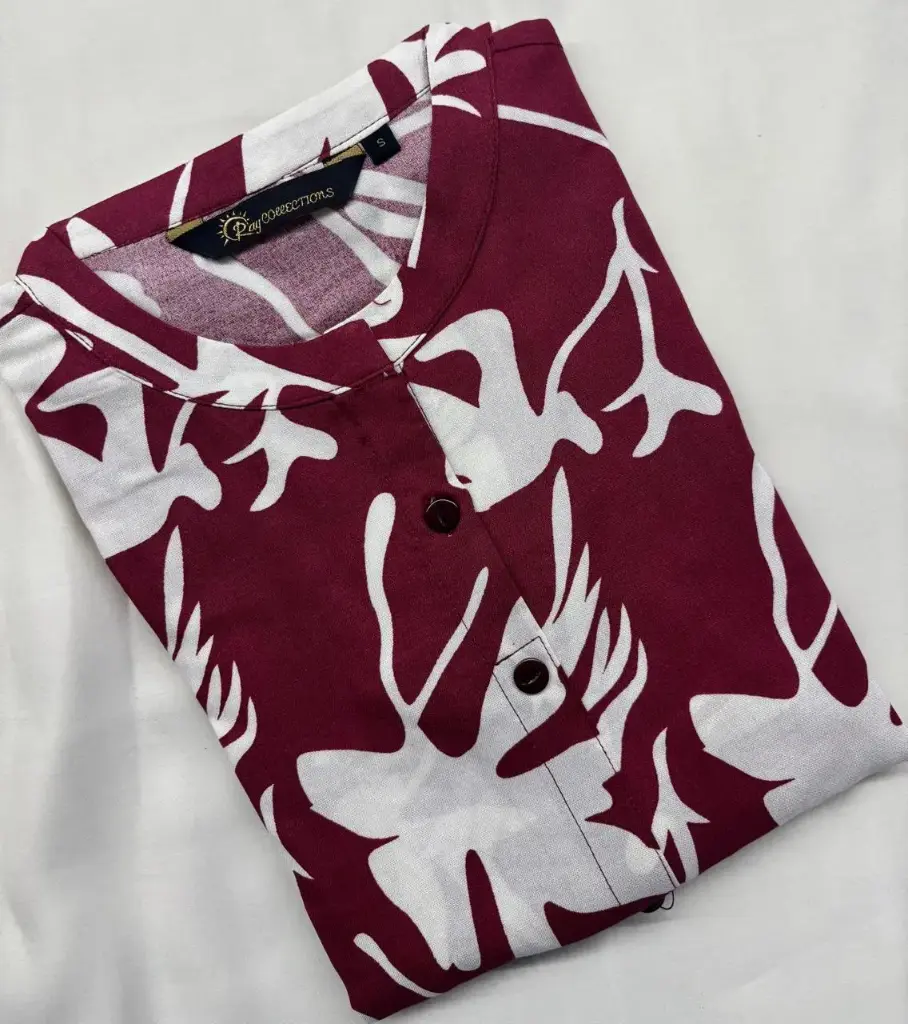 Collar kurtis Maroon with cream floral (S-38)