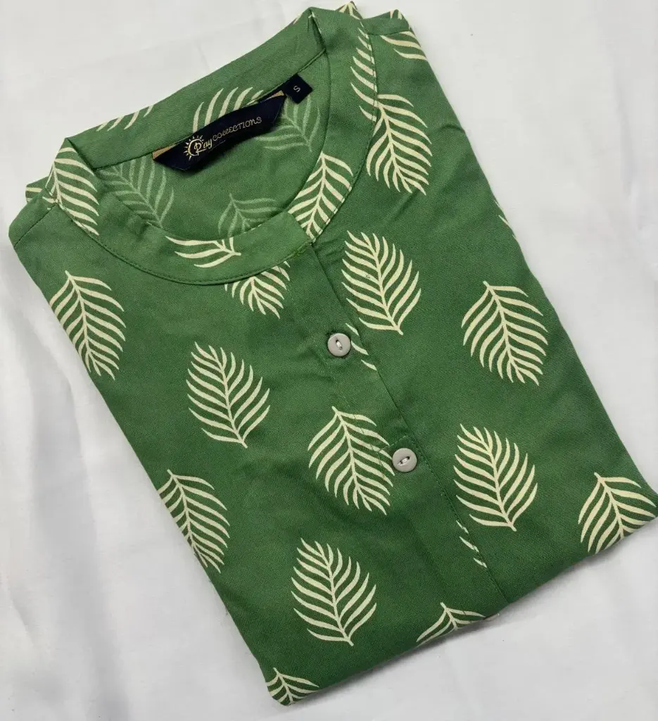 Collar kurtis Greenish leaf  (S-38)