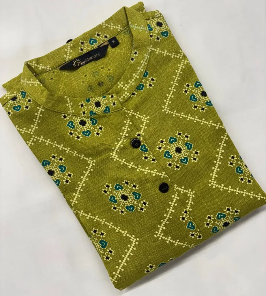 Cotton Collar kurtis Parrot Green with Blue (S-38)