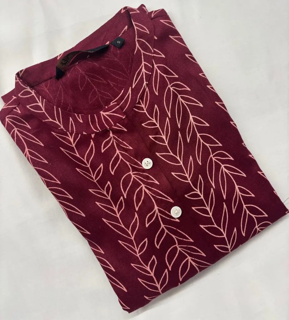 Cotton Collar kurtis Maroon Leaf  (S-38)