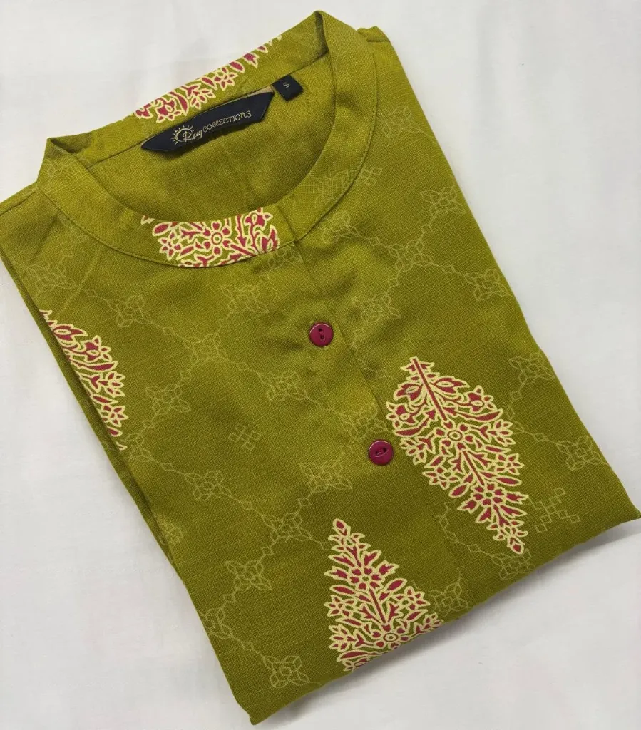 Cotton Collar kurtis Green with Red  (S-38)