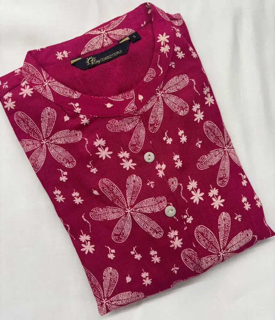 Cotton Collar kurtis Pink Floral  (S-38)