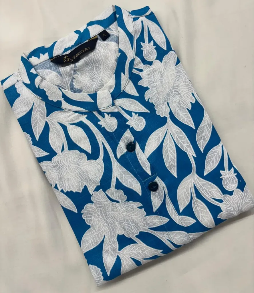 Cotton Collar kurtis White with Blue   (S-38)