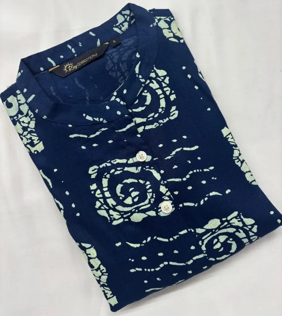 Cotton Collar kurtis Blue  (S-38)
