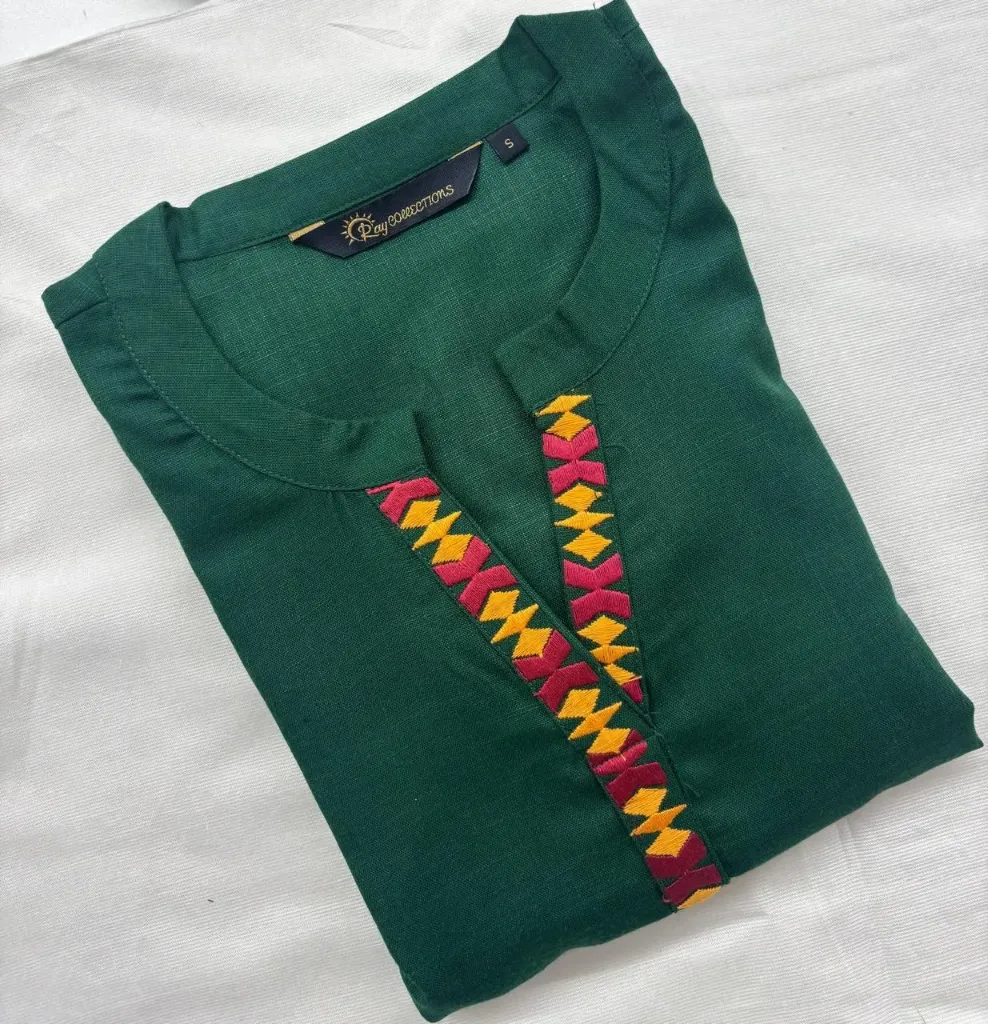 Cotton Collar Embriodery Slub Kurtis 001