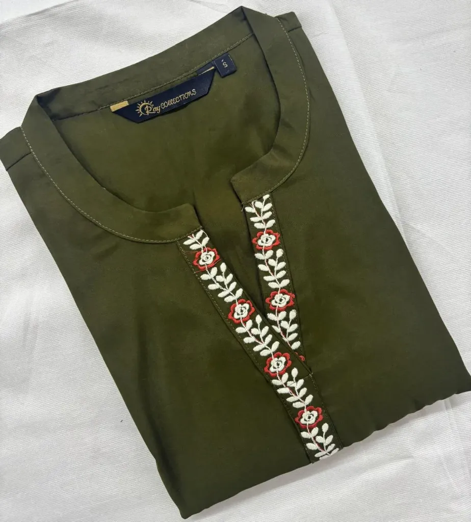 Cotton Collar Embriodery Slub Kurtis 006