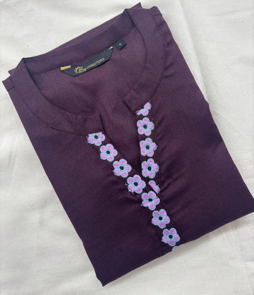 Cotton Collar Embriodery Slub Kurtis 008