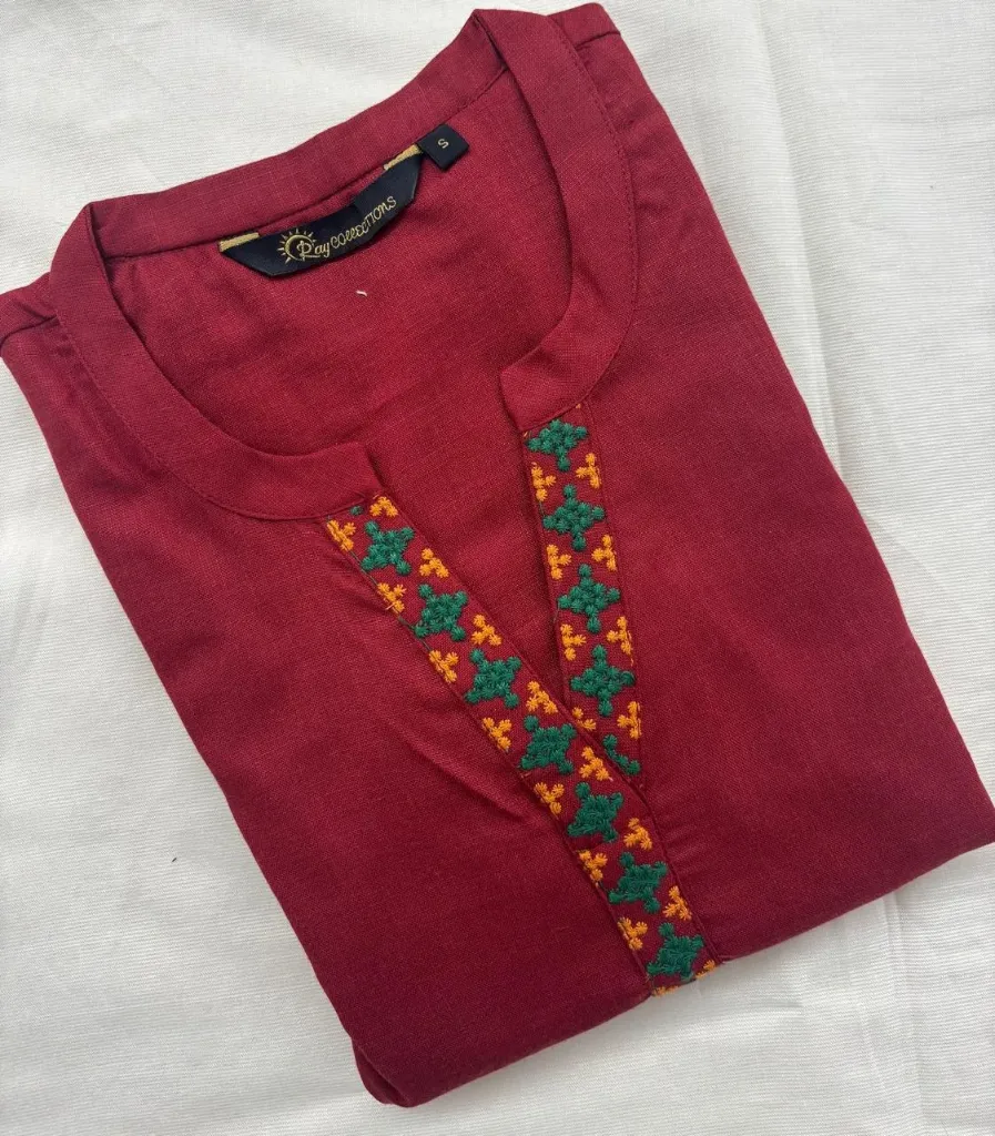 Cotton Collar Embriodery Slub Kurtis 009 (S-38)
