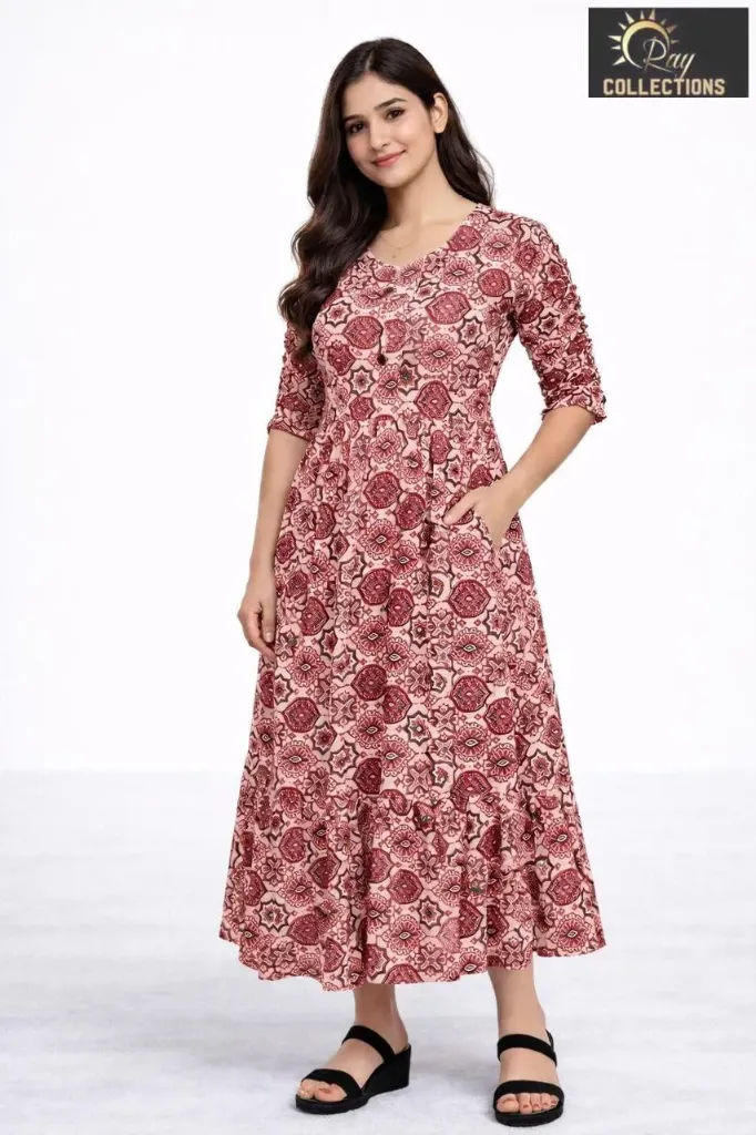 Umbrella kurtis Maroon Cream Design