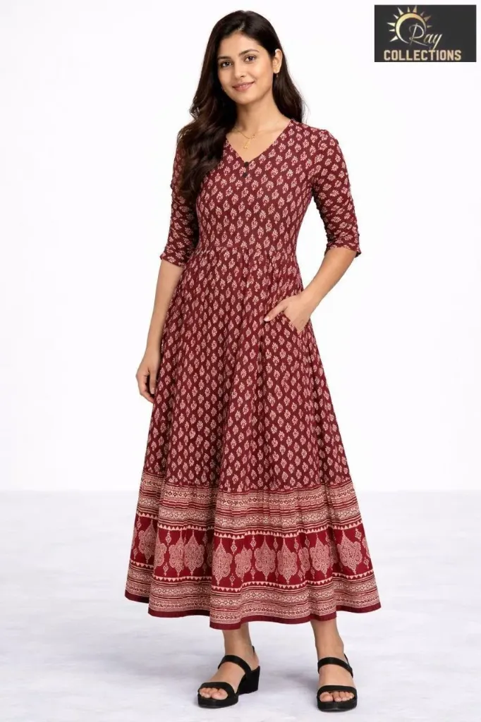 Umbrella kurtis Maroon, Silver Design