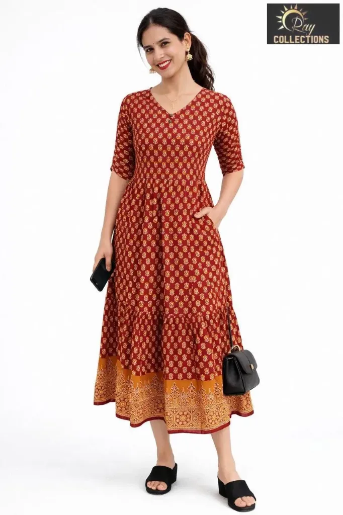 Umbrella kurtis Maroon Gold design