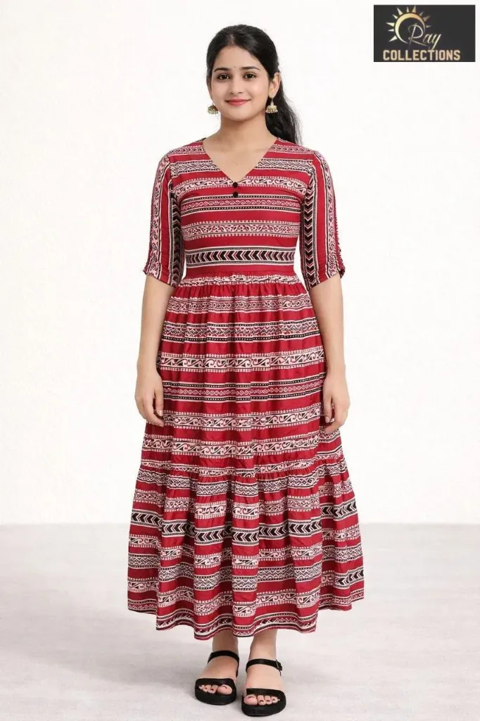 Umbrella kurtis Red, White Black Pattern design