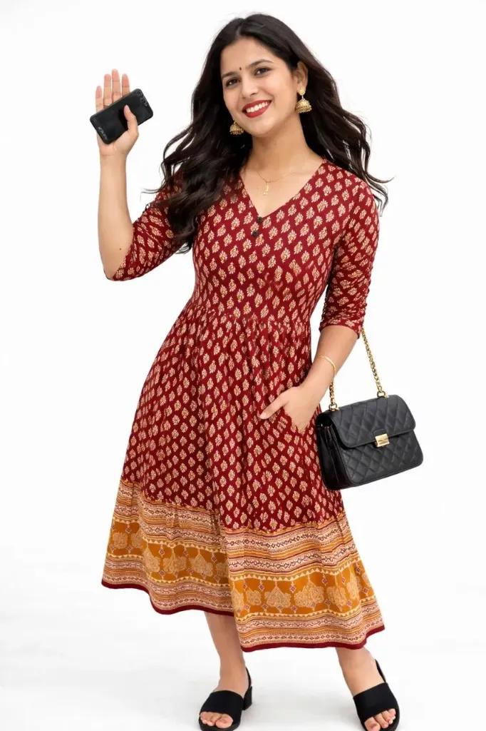 Umbrella kurtis Maroon Gold design 1