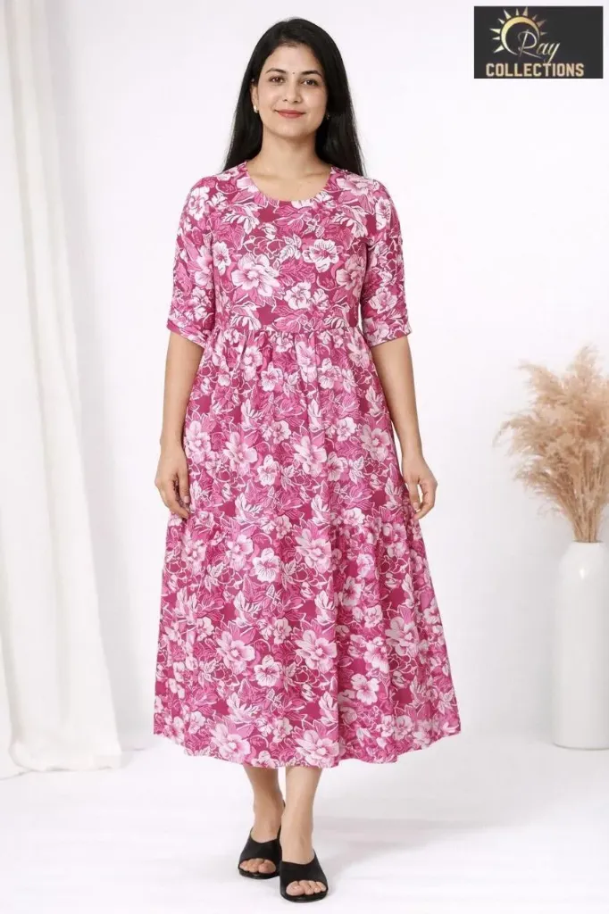 Umbrella kurtis Voilet, Cream Flowers