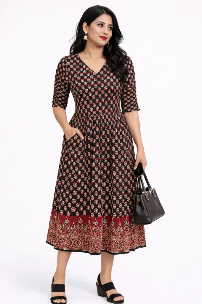 Umbrella kurtis Black, Brown Design