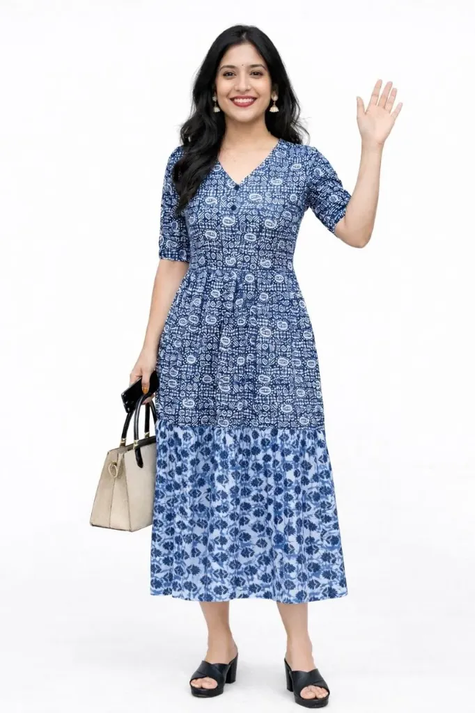 Umbrella kurtis Pastel Blue, White Fowers