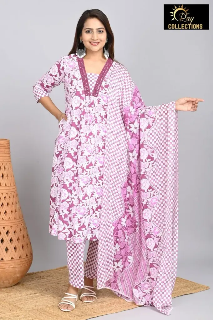 Cotton Effortless Style Everyday Elegance Voilet, White flowers