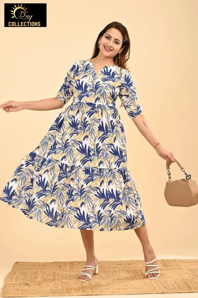 Cotton Frocks Blue with Cream