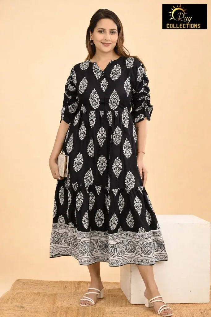 Cotton Frocks Black with Cream