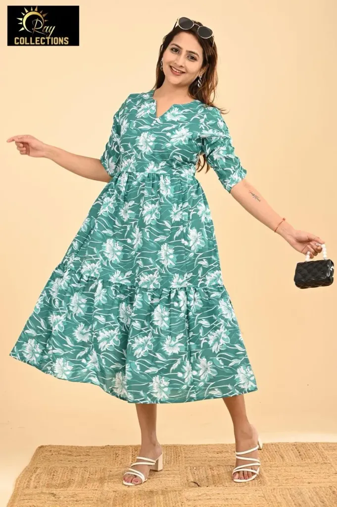 Cotton Frocks Blue with Cream