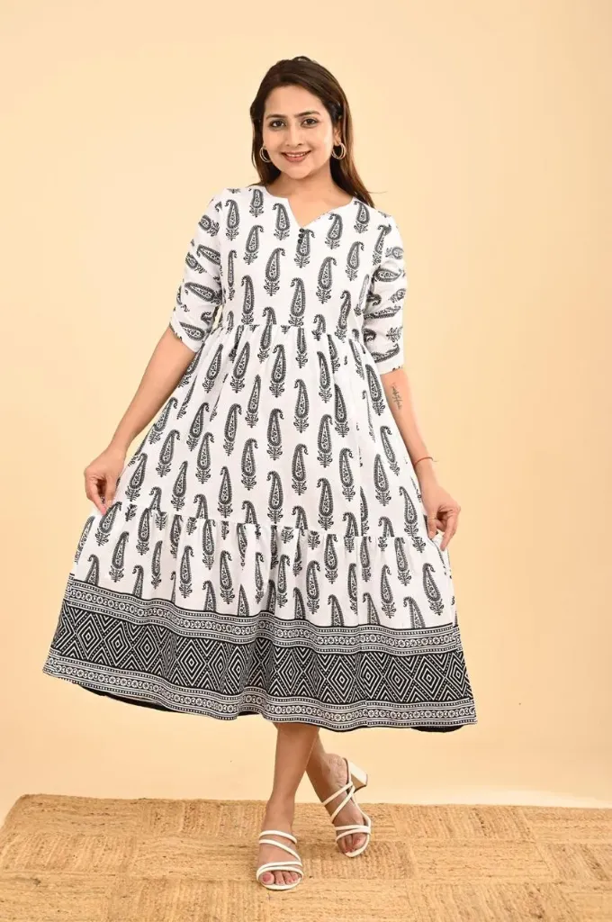 Cotton Frocks White with Mango Design