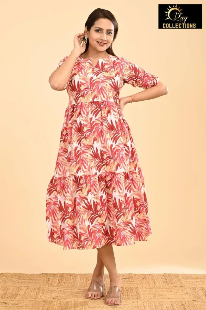 Cotton Frocks Reddish with Cream