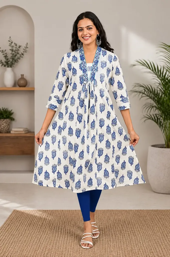 Aline Kurtis Navy blue with  White
