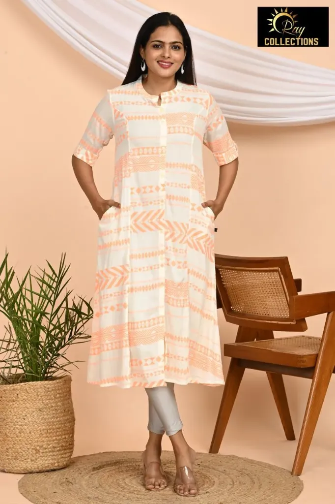 Aline Kurtis Cream, Peach Design