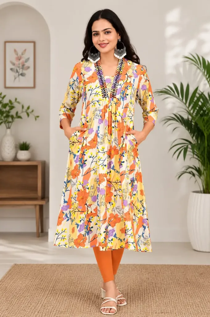 Aline Kurtis Cream, orange Design