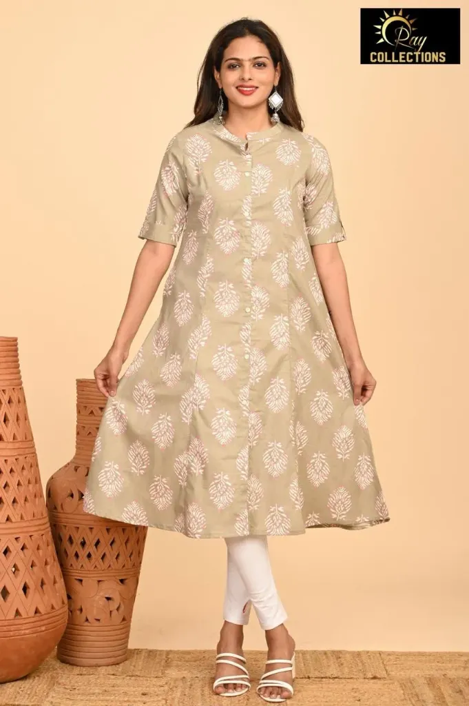 Aline Kurtis Light Brown, White Leaves