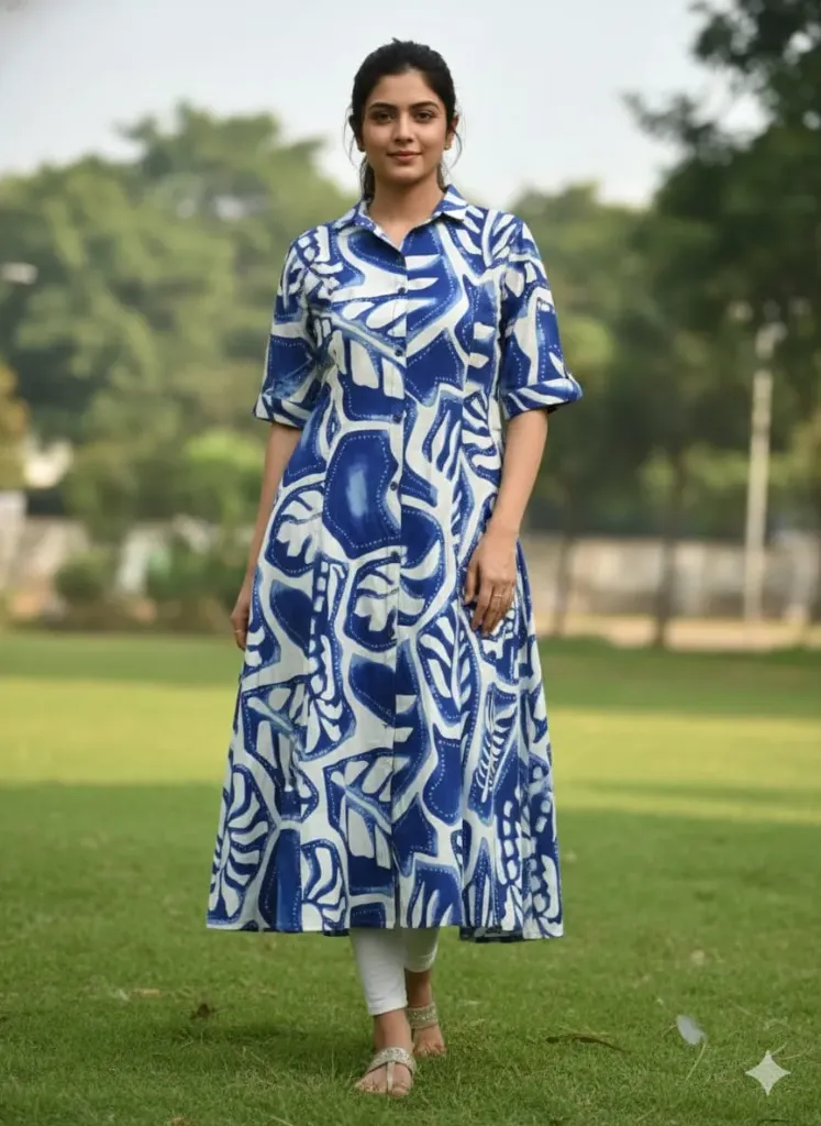 Aline Kurtis Navy Blue, White Pattern (S-38)