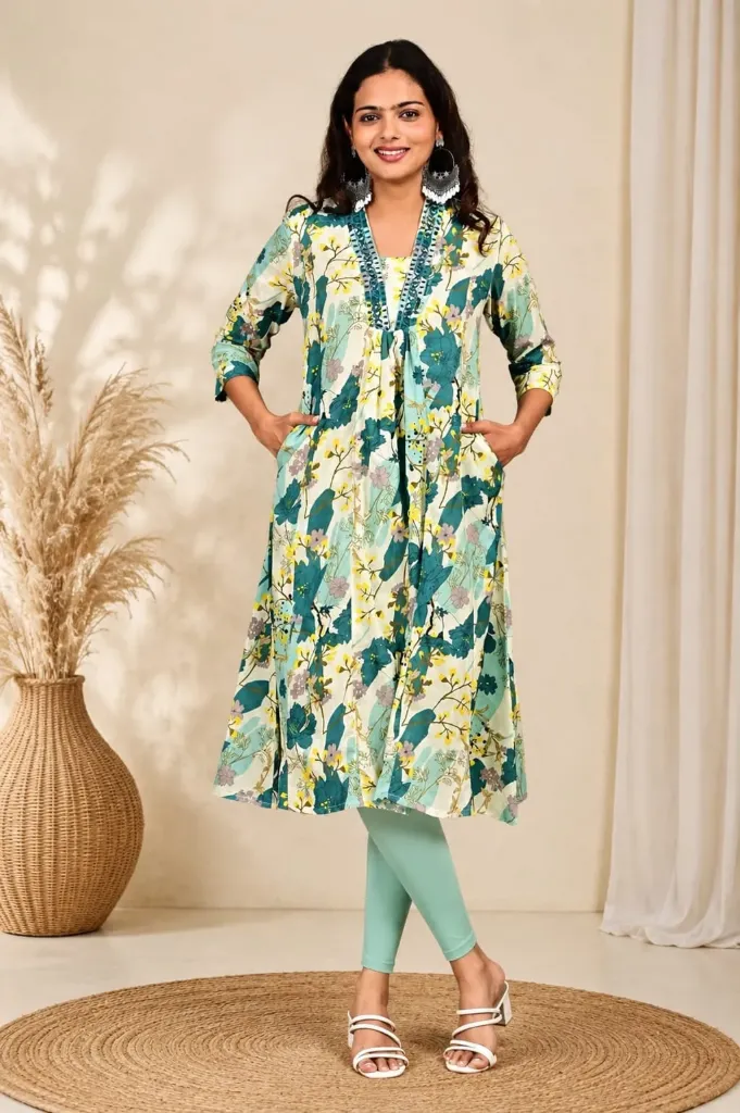 Aline Kurtis White, Pastel Blue and Blue design (S-38)