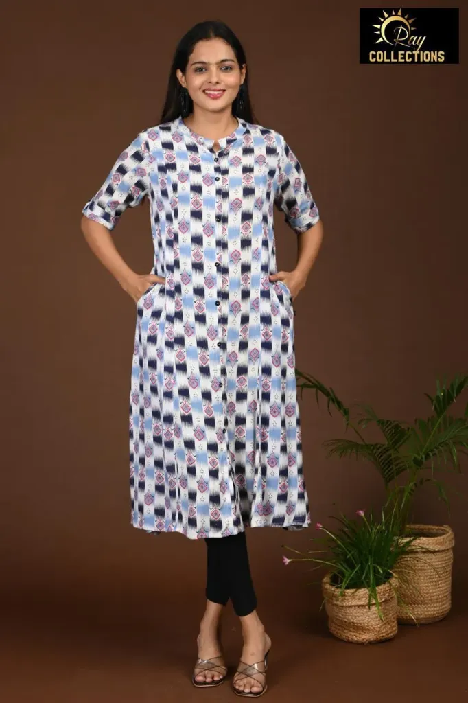 Aline Kurtis White, Pastel Blue and Blue design