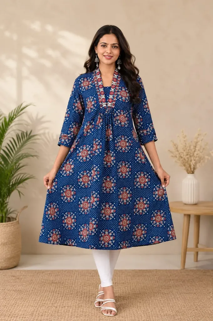 Aline Kurtis Navy blue with flower design