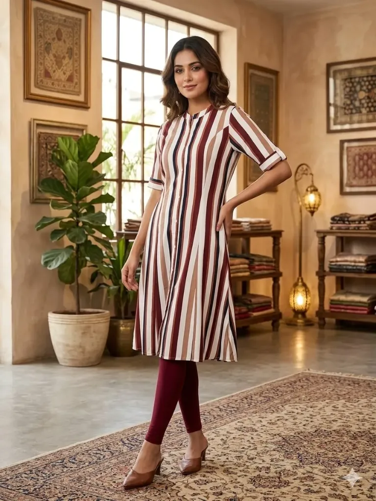 Aline Kurtis White, Dark and Light Brown Strips (S-38)