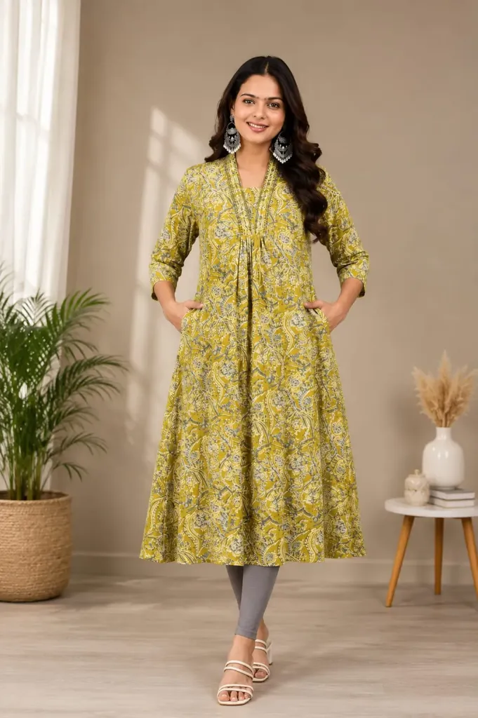 Aline Kurtis leaf green with grey