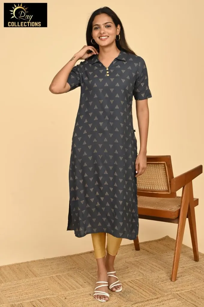 Office wear / College wear kurtis Dark Gray, Gold Design