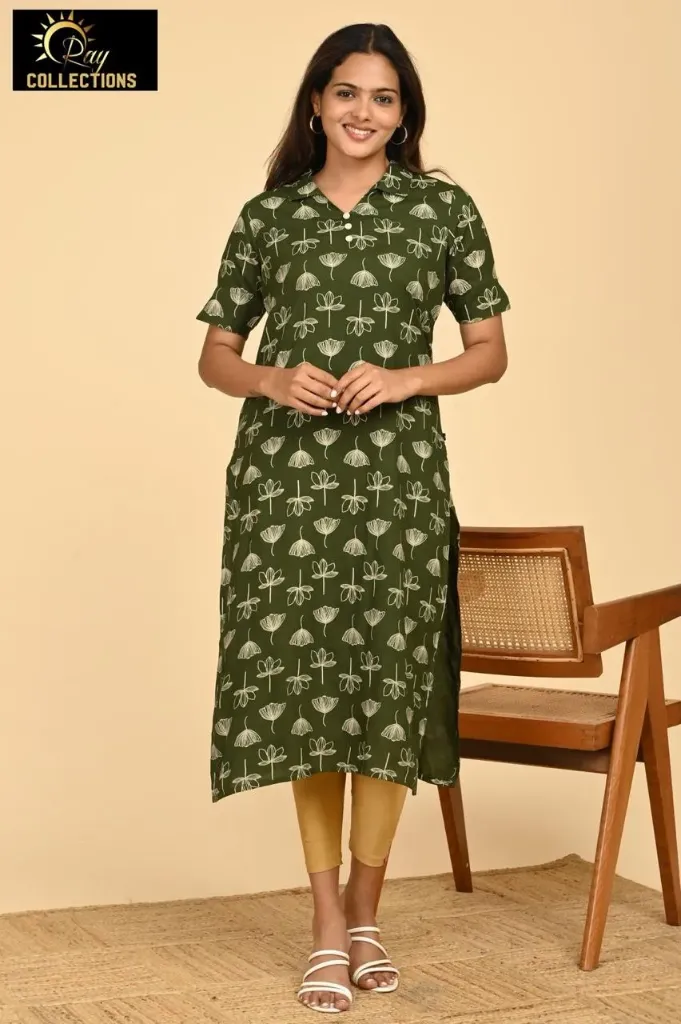 Office wear / College wear kurtis Olive Green, Cream