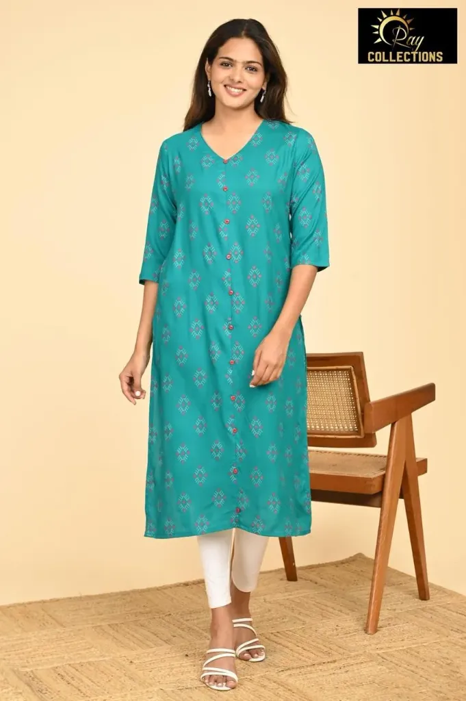 Office wear / College wear kurtis Multi Bluish Green, Red White Design