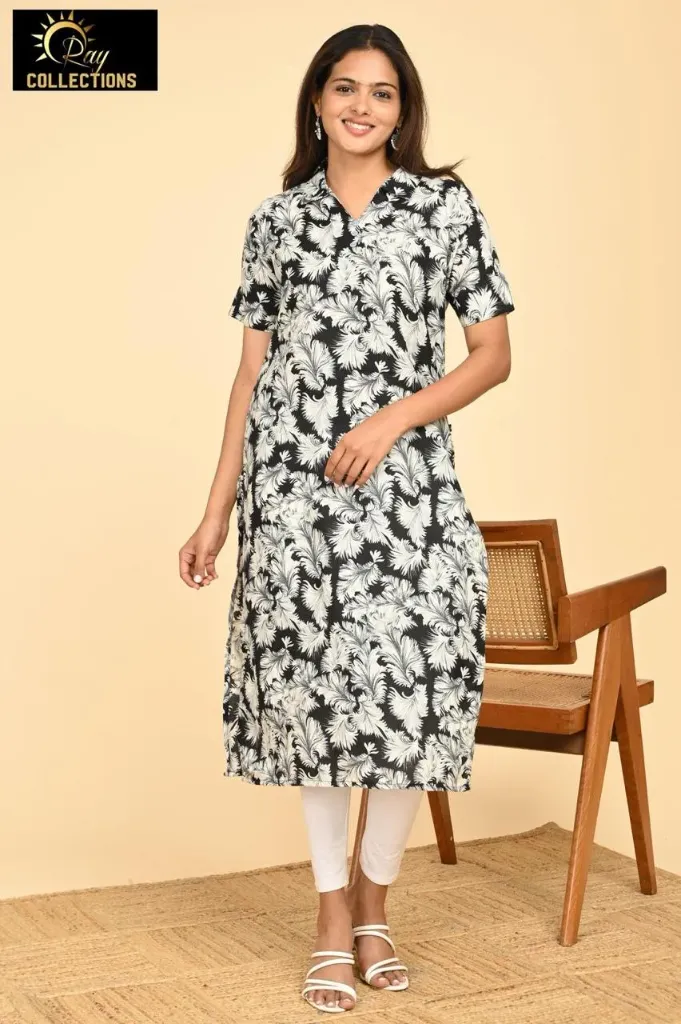 Office wear / College wear kurtis Multi Black, White Leaves