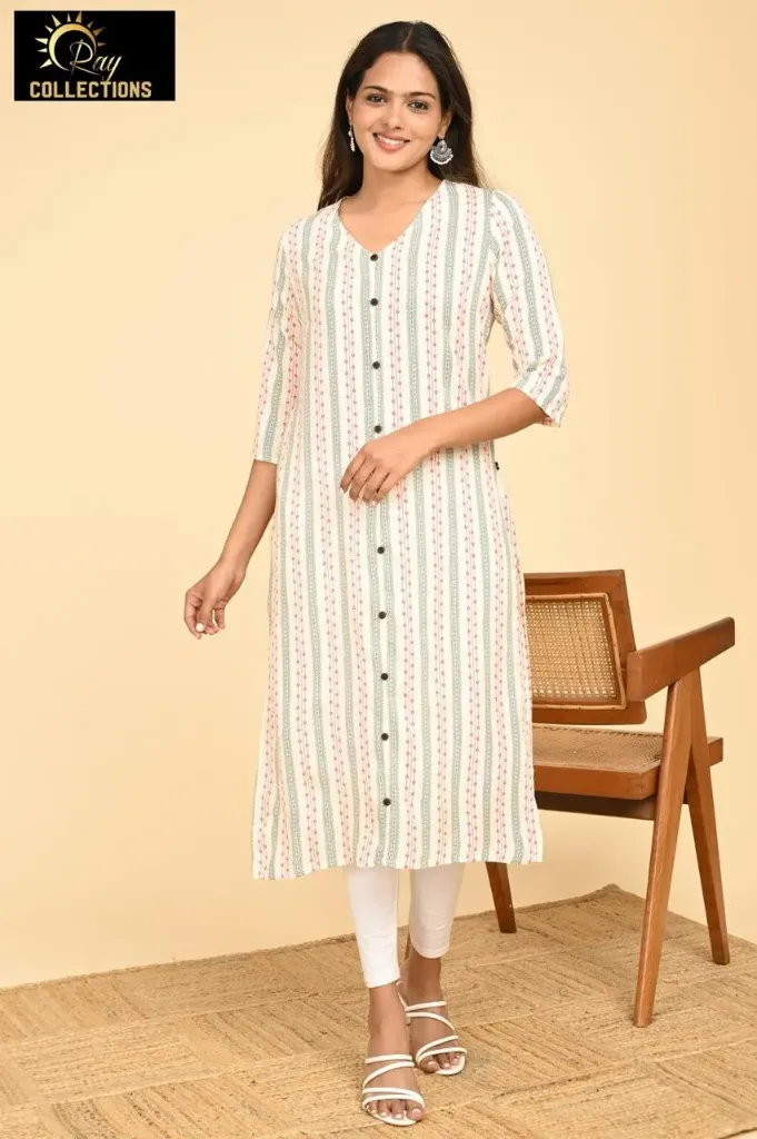 Office wear / College wear kurtis Multi White, Red Green Lines