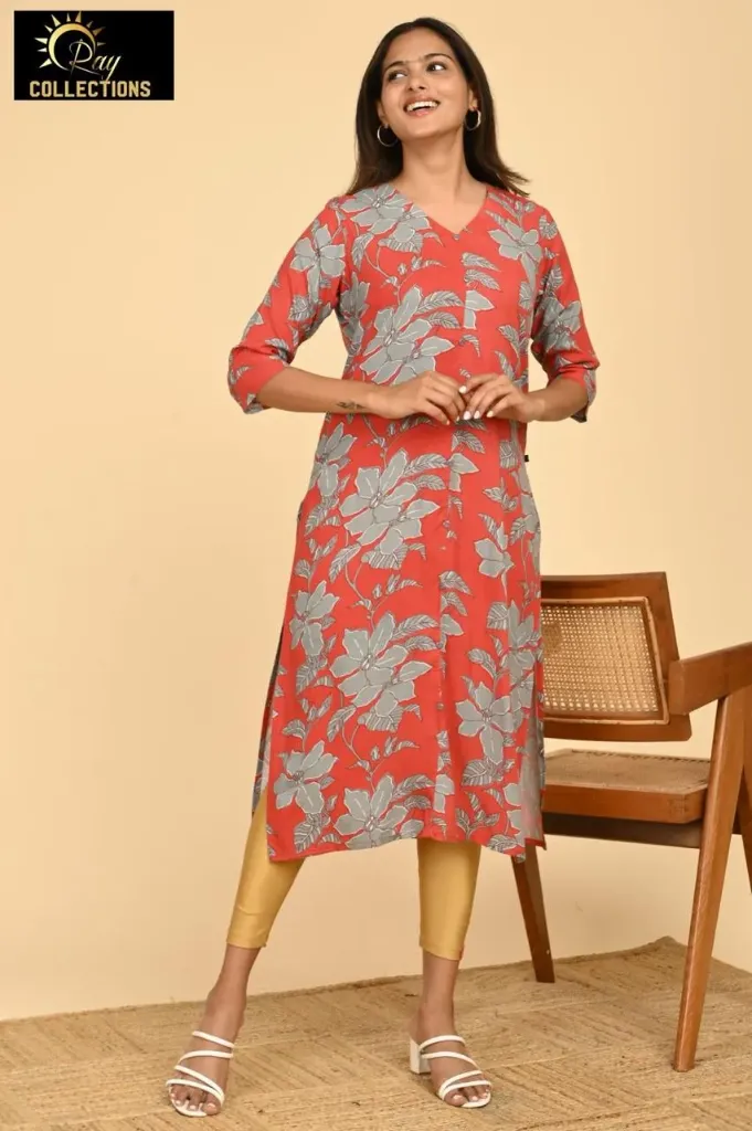 Office wear / College wear kurtis Multi Red, Gray Flowers