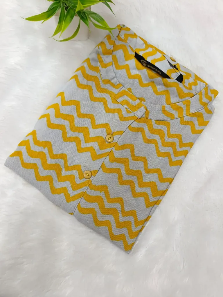 Office wear / College wear kurtis Yellow with Grey Design (S-38)