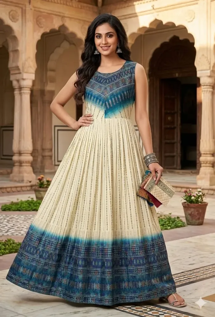 Umbrella kurtis Georgette Blue with White