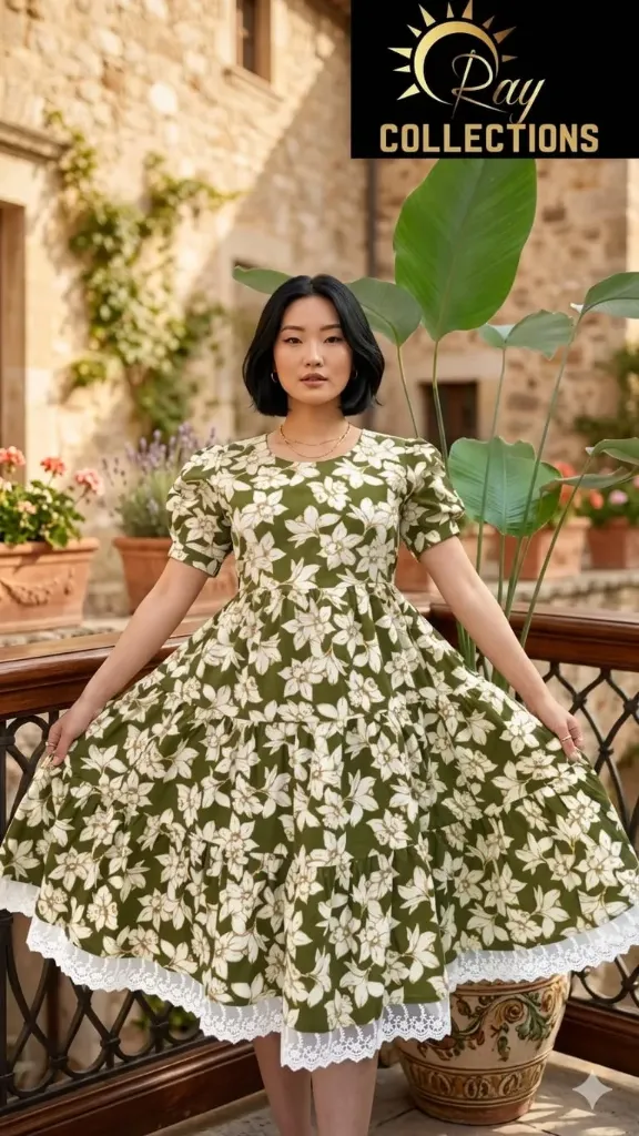 Cotton Frocks With Olive Green